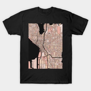 Seattle Map Pattern in Soft Pink Pastels T-Shirt